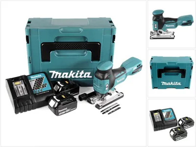 Immagine prodotto di Makita DJV 181 RFJ Seghetto alternativo a batteria 18 V Brushless + 2 batterie da 3,0 Ah + caricabatterie + Makpac