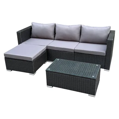 Image de QUEENS 5 Salon de jardin VITA pièces en polyrotin résistant aux intempéries, pour jardin, terrasse, balcon, comprenant coussins et table en verre, noi