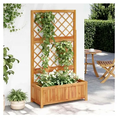 Produktbild von Hochbeet mit Rankgitter aus Akazien-Massivholz 85x38x150 cm für Garten, Terrasse und Balkon, wetterbeständig
