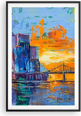 Produktbild von Gerahmtes Poster - Schwarzer Rahmen - Stadt Brücke pastos - 61x91,5 cm - Wand Bild - Wanddeko - Wandbilder - Kunstposter - Wandposter - Bilderrahmen - Bilder - Kunstdruck - P2BPA61x91-4392