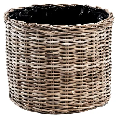 Produktbild von Pflanzkorb DREVO 49x49x40 cm, Ø 43 cm rund, grauer Rattankorb mit Folie, dekorativer Übertopf für Pflanzen, Kräuter, Garten, Balkon, Terrasse, Innen- und geschützten Außenbereich