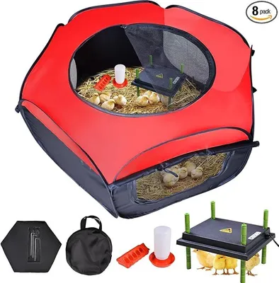Produktbild von Kükenaufzuchtbox für Küken,Wärmeplatte Küken 25x30cm, Kükenaufzuchtbox, 4-in-1-Set mit Futtertrog und Tränke