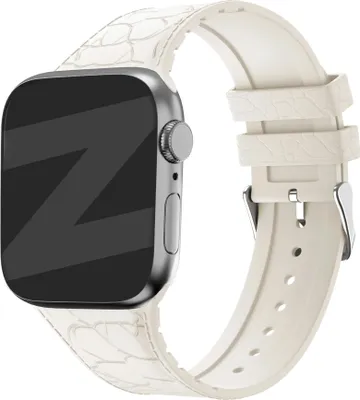 Produktbild von Bandz Silikonband mit Ledermuster - passend für Apple Watch Serie 1/2/3/4/5/6/7/8/9/SE/Ultra - große Größen - 42mm 44mm 45mm 49mm - starlight/starlight
