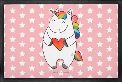 Produktbild von Mr. & Mrs. Panda Outdoor-Matte Einhorn Herz 50 x 75 cm - Rot Pastell - Geschenk, Witzig, Gummimatte, fußmatte, Türmatte, Schmutzfangmatte, Unicorn, Sauberlaufmatte