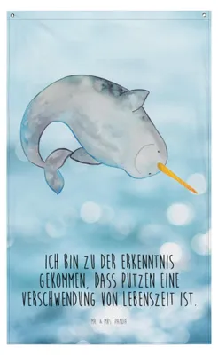 Produktbild von Mr. & Mrs. Panda Wandteppich Narwal - Oceanblue - Geschenk, Meer, Boho, Aufräumen, Hausfrau, Wandbild, Putzen, Gobelin, Tapestry, Wal, Kinderzimmer, Tapisserie