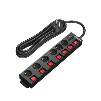 Zdjęcie produktu dla Listwa zasilająca DEWENWILS 5M z 2 gniazdami USB, 6-gniazdowa, indywidualnie przełączana, 3680W/16A