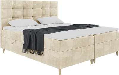 Produktbild von MEBLINI Boxspringbett mit Bettkasten - Gepolstert Doppelbett mit Matratze und Topper - Polsterbett mit Stauraum - Bett mit Kopfteil - Stauraumbett - DICO - 180x200 - H3/Beige Samt