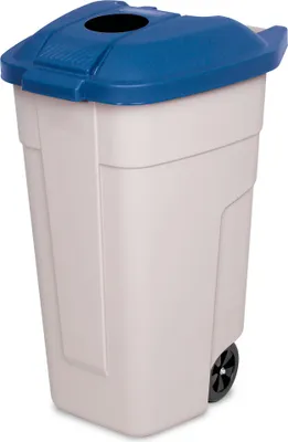 Produktbild von 100 Liter Abfalltonne mit Einwurföffnung im Deckel, BxTxH 510 x 550 x 850 mm, Korpus beige/Deckel blau