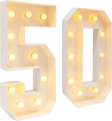 Image de Lampe à chiffres LED - 100 cm - Lumière blanche chaude - Nombre 50 - Pour anniversaire, fête, mariage, vitrine - Blanc
