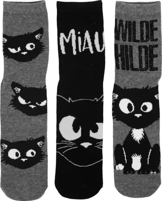 Produktbild von Ralf Schmitz Socken - Wilde Hilde Uni Sneaker Hildegard Katze Grau/Schwarz (3er Pack)