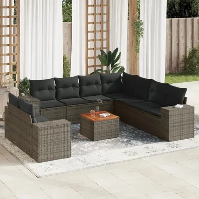 Produktbild von 10-tlg. Garten-Sofagarnitur mit Kissen Grau Poly Rattan 3257845