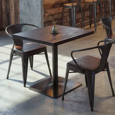 Immagine prodotto di Tavolo da bistrot HWC-H10, tavolo da bar, tavolo industriale in metallo gastro olmo legno massiccio MVG 70x70cm ~ marrone scuro