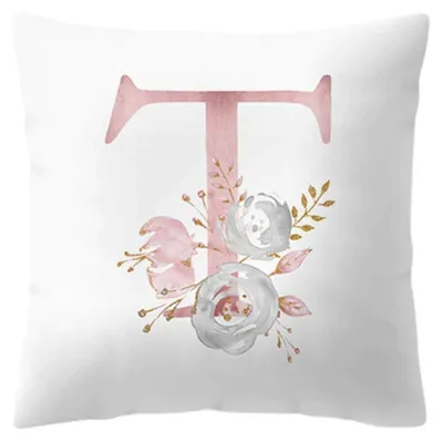 Kissenbezug 45x45 cm Buchstabe T Rosen Blumen weiß rosa