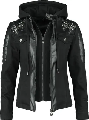 Produktbild von Rock Rebel by EMP Damen schwarze Bikerjacke aus Jeansstoff mit Kunstlederdetails L