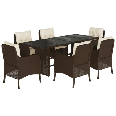 Produktbild von 7-tlg. Garten-Essgruppe mit Kissen Braun Poly Rattan