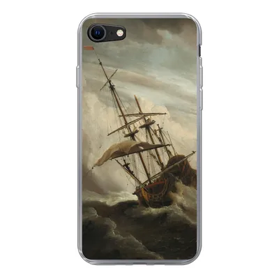 Produktbild von MuchoWow® Handyhülle Schutzhülle Hülle für iPhone SE 2022 Ein Schiff auf offener See während eines Sturms - Gemälde von Willem van de Velde Silikon Softcase Handy Hülle - Schutzhülle
