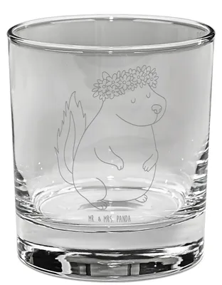 Produktbild von Mr. & Mrs. Panda Glas Stinktier Mädchen - Transparent - Geschenk, Trinkglas, gravur, Tumbler, Wildtier, Skunk, Yoga, Raubtier, Namaste, Cocktailglas