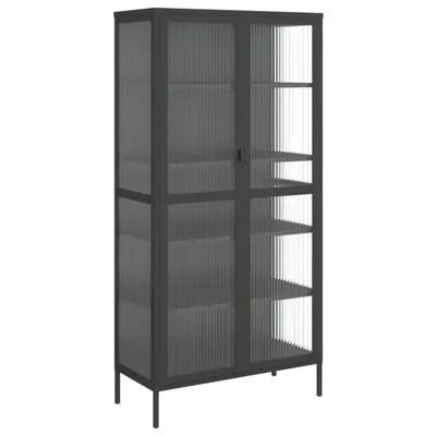 Immagine prodotto di Credenza Nera 85x40x180 cm Vetro e Acciaio