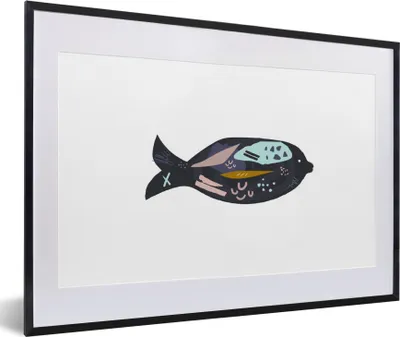 Produktbild von MuchoWow® MuchoWow® Gerahmtes Poster Schwarz - Fisch - Pastell 60x40 cm - Poster mit zchwarzem Bilderrahmen - Schlafzimmer - Plakat in Rahmen - Drucken