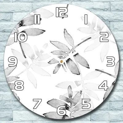 Produktbild von Wanduhr aus Glas Rund fi 30 Graue Blätter Quarz Deko Schlafzimmer Büro