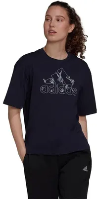 Produktbild von Adidas Soft Floral Damen T-Shirt aus Baumwolle dunkelblau XS