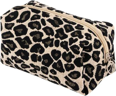 Imagen del producto de Estuche de cosméticos compacto, de lona, con estampado de leopardo, ideal para viajes