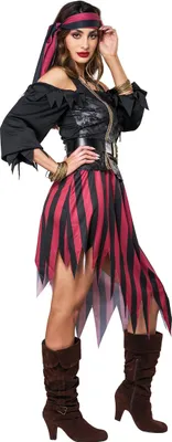 A woman wearing a pirate costume.