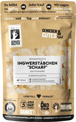 Produktbild von Ingwerstäbchen scharf, kandiert, aromatisch im Geschmack, leckerer Snack, 200g