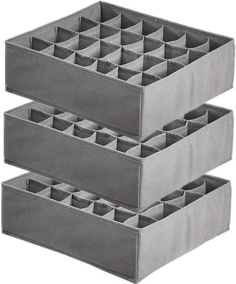 Productafbeelding van Ibenzoa® Sokken- en accessoiresorganizer, set van 3 – 72 vakken (3 x 24), opvouwbaar, van vliesstof, lichtgrijs, 30 x 30 x 8 cm