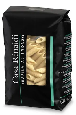 Produktbild von Casa Rinaldi Penne Rigate Pasta im Bronzeverfahren hergestellt 500g