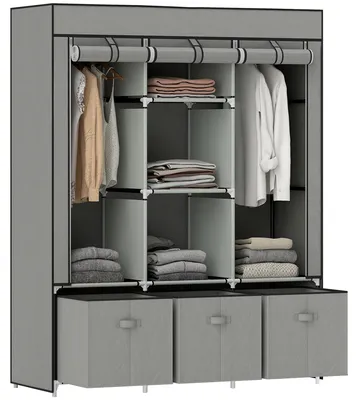 Produktbild von HOMCOM Stoffschrank, Faltschrank mit Reißverschluss, Kleiderschrank, Grau