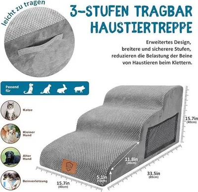 Zdjęcie produktu dla Schodki dla psów i kotów, łatwe do czyszczenia, przenośne – wymiary: 85 cm (długość) x 40 cm (szerokość) x 40 cm (wysokość)
