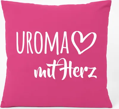 Produktbild von Huuraa Kissen Uroma mit Herz 40x40cm mit Füllung Fuchsia Baumwolle Dekokissen Geschenkidee