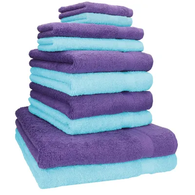 Produktbild von Betz 10-tlg. Handtuch-Set PREMIUM CLASSIC 2 Duschtücher 4 Handtücher 2 Gästetücher 2 Seiftücher Farbe: lila & türkis