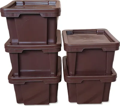 Produktbild von 5er Set Drehstapelbox Multibox Lagerbox Aufbewahrung Kiste Farbe braun 20 L mit Deckel