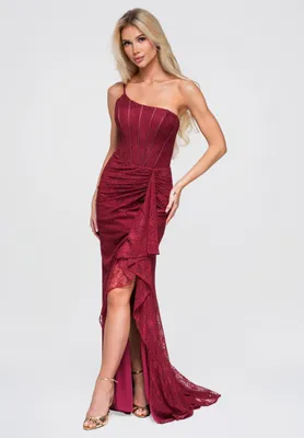 Produktbild von LARICA Abendkleid Maxi Asymmetrisch Elegant LA-OM-DLR375 burgundy S