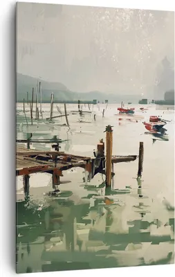 Produktbild von Bild auf Leinwand - Leinwandbild - Einteilig - Boot Ufer Brücke - 80x120cm - Wand Bild - Wanddeko - Wandbilder - Leinwanddruck - Wanddekoration - Leinwand bilder - Wandbild - PA80x120-3829
