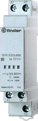 Productafbeelding van Finder vermogensmodule voor schemerschakelaar, type 11.91, serie 19.91.9.012.4000, artikelnummer 19.91.9.012.4000, 12 V/DC, 1 omlegcontact (AC1, 23)