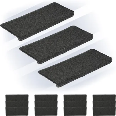 Immagine prodotto di Set di 15 tappetini antiscivolo per gradini - Forma rettangolare - Dimensioni: 65x24 cm - Adesivi - Tappetini per gradini - Grigio scuro