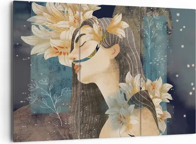 Produktbild von Bild auf Leinwand - Leinwandbild - 3 Teile - Surreal Frau Blumen - 165x110cm - Wand Bild - Wanddeko - Wandbilder - Leinwanddruck - Bilder - Wanddekoration - Leinwand bilder - Wandbild - CE165x110-4743