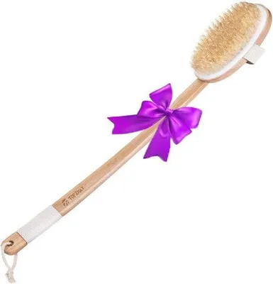 Zdjęcie produktu dla Szczotka do ciała z długą rączką, idealna do mycia i masażu, wykonana z drewnianą rączką, o długości 51 cm, przeznaczona do peelingowania i masażu