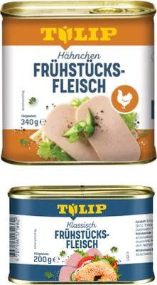 Produktbild von TULIP Bundle 1x Frühstücksfleisch 200g 1x Hähnchen 340g Konserve Delikatesse
