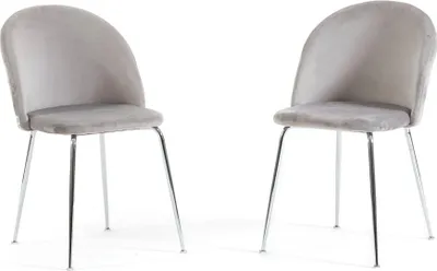 Immagine prodotto di Set di 2 sedie da pranzo imbottite, gambe in metallo, design elegante per cucina, sala da pranzo, bar e ristoranti SARA - Grigio chiaro/argento