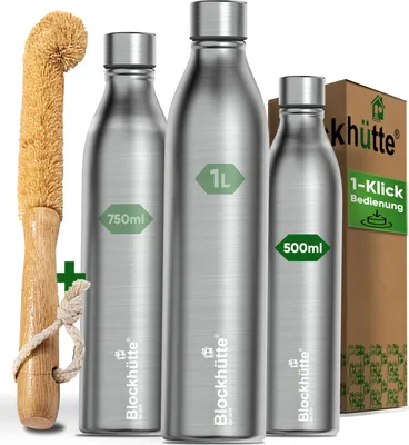 Produktbild von Blockhütte Edelstahl Trinkflasche 500ml - Isoliert 24h Heiß & Kalt, Auslaufsicher, Kohlensäure Geeignet, Spülmaschinenfest, BPA-frei | Thermo