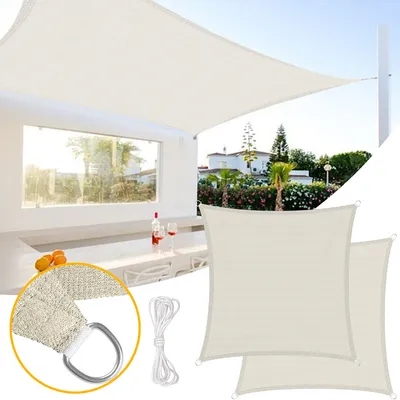 Image de Fiqops Voile d'ombrage HDPE carré 5x5m Crème Protection UV Protection solaire Ombreur