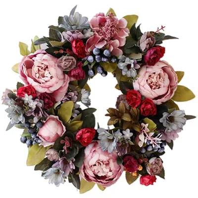 Produktbild von Künstlicher Türkranz, dekorativer Blumenkranz, Wandkranz für Frühling, Sommer und alle Jahreszeiten, Wanddekoration für Hochzeiten, Partys und Feste