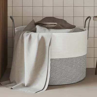 Produktbild von Aufbewahrungskorb Grau und Weiß Ø51x33 cm Baumwolle - Körbe CC21746