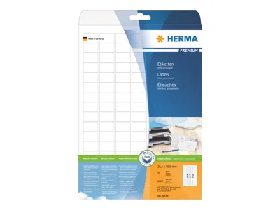 Obrázek produktu pro HERMA Premium - papír - matný - permanentní samolepicí - bílý - 25,4 x 16,9 mm 2800 štítků (25 listů x 112)