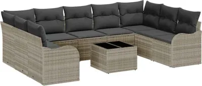 Produktbild von vidaXL Gartensofa-set 10 stk. Hellgrau Poly-Rattan