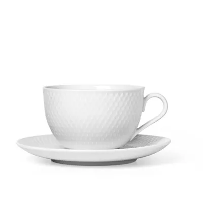 Productafbeelding van Lyngby Porcelæn - Thee kop met schotel, Rhombe design, 39 cl
